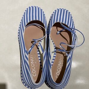 NWOT- Coconuts by Matisse Blue and White Striped Flats.